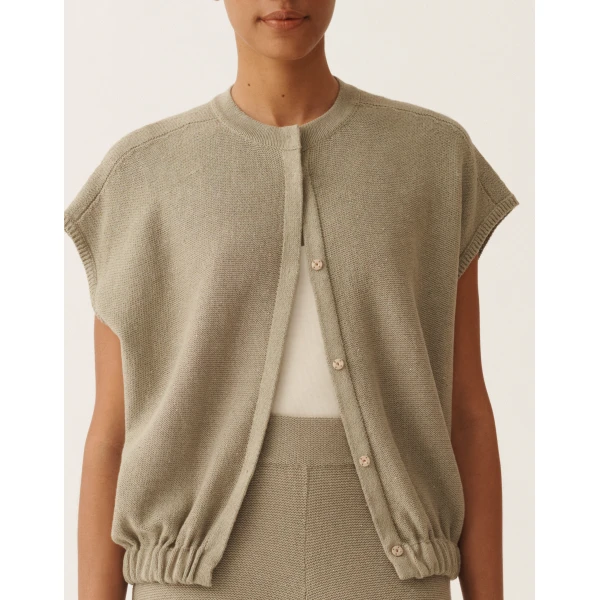 Fabiana Filippi Cotton and Linen Sweater with Sequins in Khaki, view 5