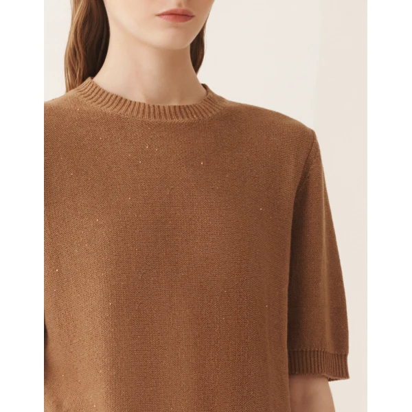 Fabiana Filippi Cotton and Linen Sweater with Sequins in Wicker, view 5
