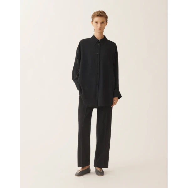 Fabiana Filippi Crepe de Chine Shirt in Night Blue, view 3