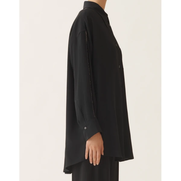 Fabiana Filippi Crepe de Chine Shirt in Night Blue, view 5