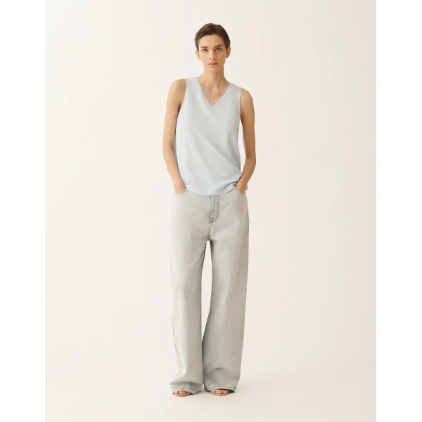 Fabiana Filippi Crepe de Chine Tank Top in Aqua, view 3