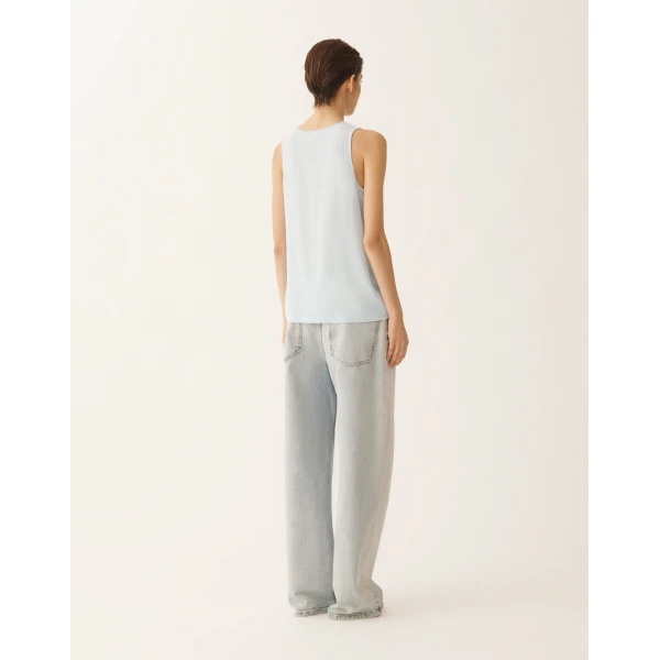 Fabiana Filippi Crepe de Chine Tank Top in Aqua, view 4