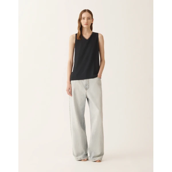 Fabiana Filippi Crepe de Chine Tank Top in Night Blue, view 3