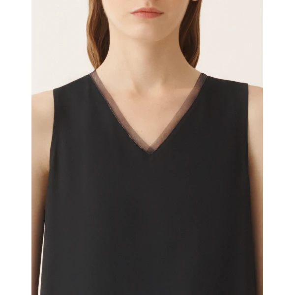 Fabiana Filippi Crepe de Chine Tank Top in Night Blue, view 5