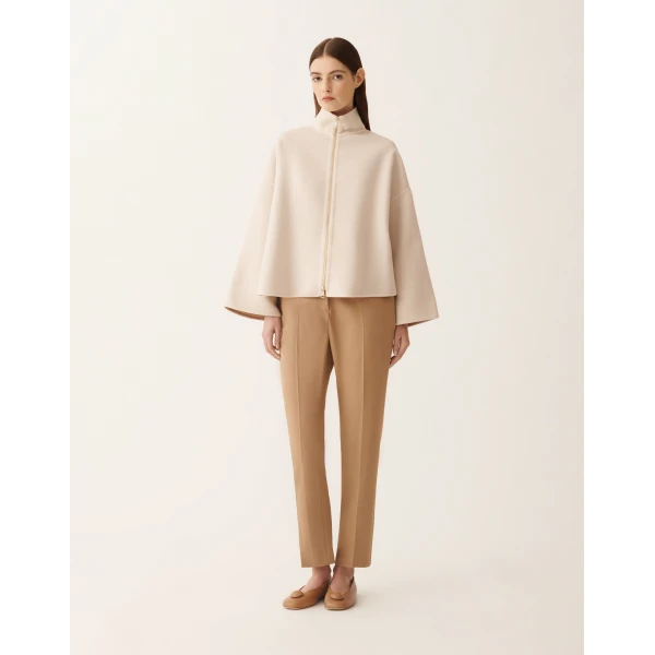 Fabiana Filippi Cropped Boxy Coat in Double Wool, Beige, view 3