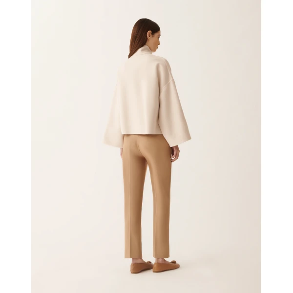 Fabiana Filippi Cropped Boxy Coat in Double Wool, Beige, view 4
