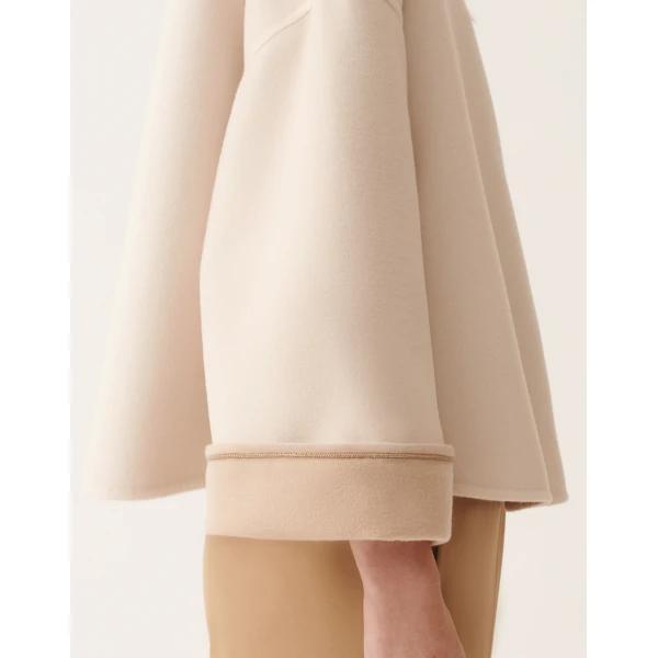 Fabiana Filippi Cropped Boxy Coat in Double Wool, Beige, view 5