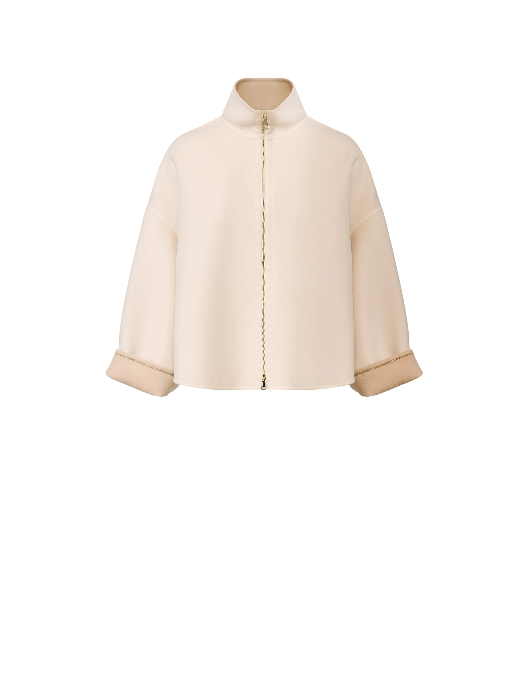 Cropped Boxy Coat in Double Wool, Beige