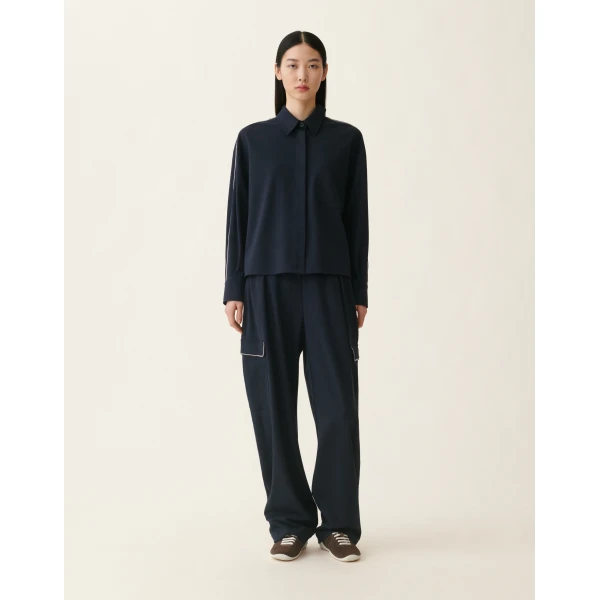 Fabiana Filippi Cropped Milano Stitch Jersey Jacket in Midnight Blue, view 3