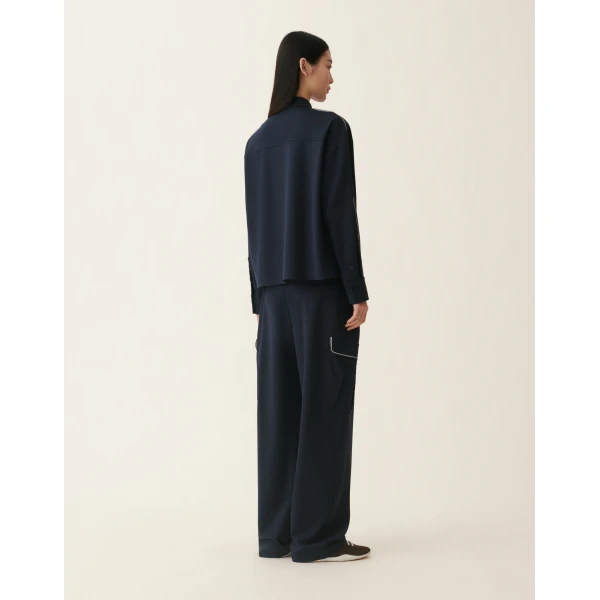 Fabiana Filippi Cropped Milano Stitch Jersey Jacket in Midnight Blue, view 4