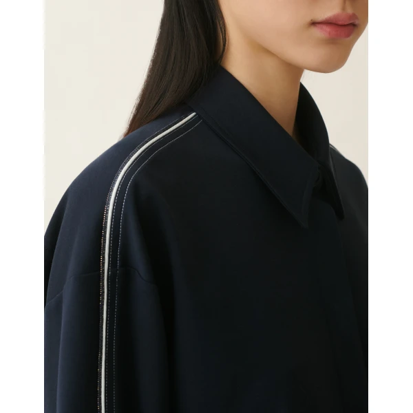 Fabiana Filippi Cropped Milano Stitch Jersey Jacket in Midnight Blue, view 5