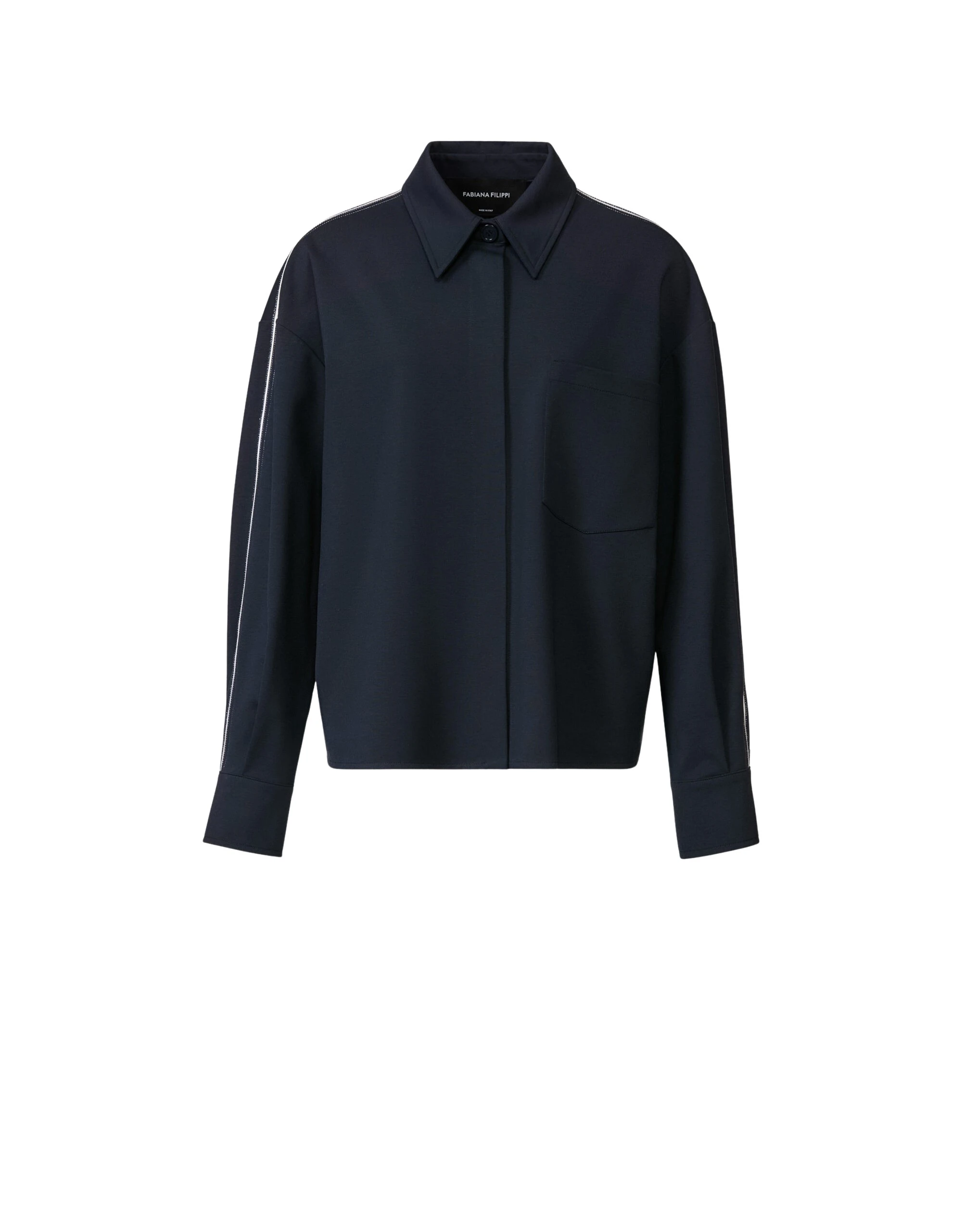 Fabiana Filippi Cropped Milano Stitch Jersey Jacket in Midnight Blue