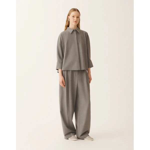 Fabiana Filippi Cropped Shirt in Bistretch Fresco Wool, Rock Mélange, view 3