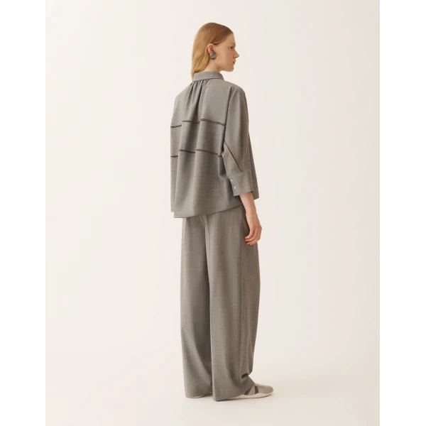 Fabiana Filippi Cropped Shirt in Bistretch Fresco Wool, Rock Mélange, view 4