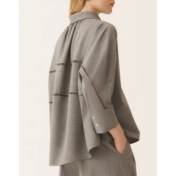 Fabiana Filippi Cropped Shirt in Bistretch Fresco Wool, Rock Mélange, view 5
