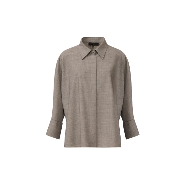 Fabiana Filippi Cropped Shirt in Bistretch Fresco Wool, Rock Mélange