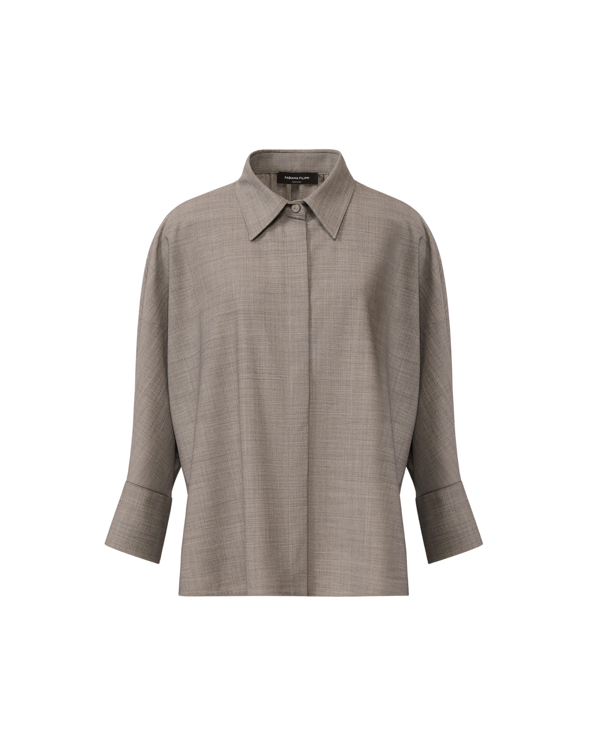 Fabiana Filippi Cropped Shirt in Bistretch Fresco Wool, Rock Mélange