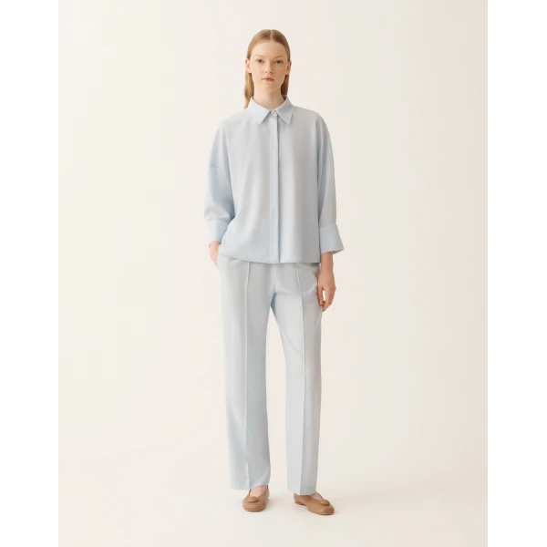 Fabiana Filippi Cropped Shirt in Cool Bistretch Wool, Aqua, view 3