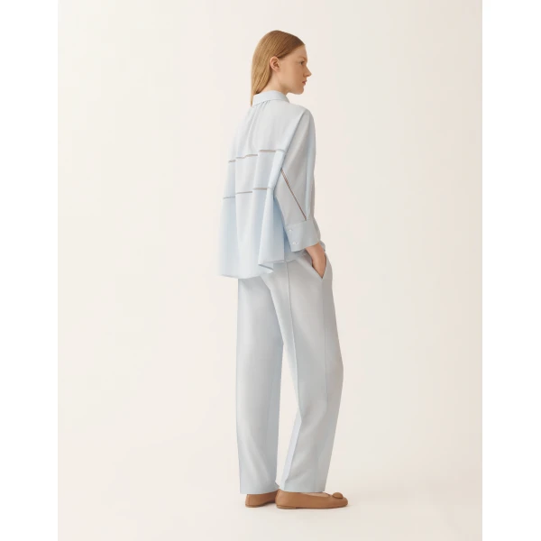 Fabiana Filippi Cropped Shirt in Cool Bistretch Wool, Aqua, view 4