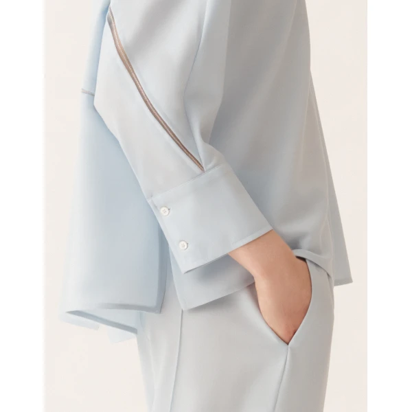 Fabiana Filippi Cropped Shirt in Cool Bistretch Wool, Aqua, view 5