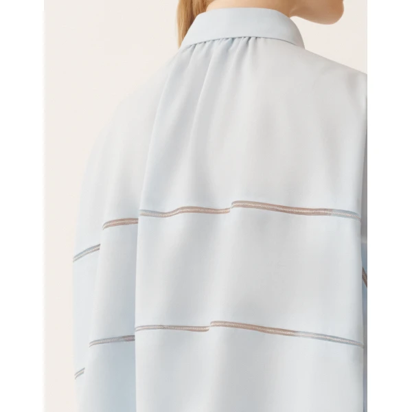 Fabiana Filippi Cropped Shirt in Cool Bistretch Wool, Aqua, view 6