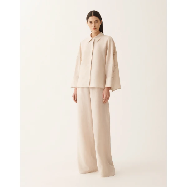 Fabiana Filippi Cropped Shirt in Natural Linen Canvas, view 3