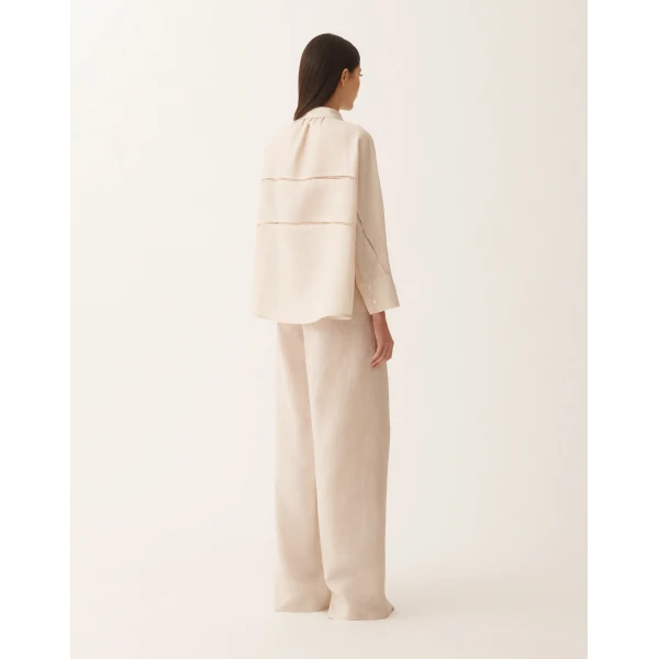Fabiana Filippi Cropped Shirt in Natural Linen Canvas, view 4