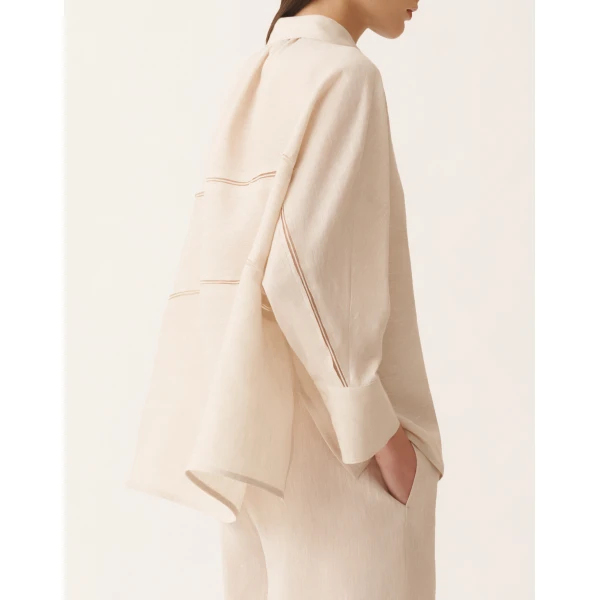 Fabiana Filippi Cropped Shirt in Natural Linen Canvas, view 5