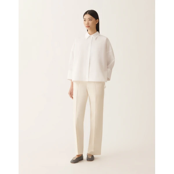 Fabiana Filippi Cropped Shirt in Optic White Poplin, view 3