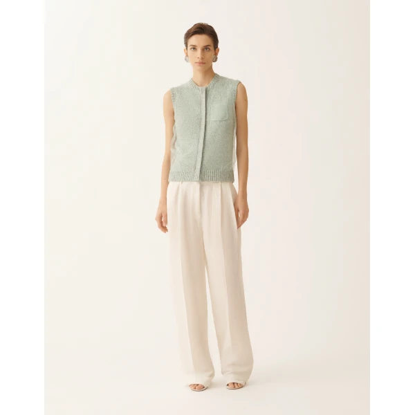 Fabiana Filippi Cropped Vest in Mouliné Yarn, Ghirri Green, view 3
