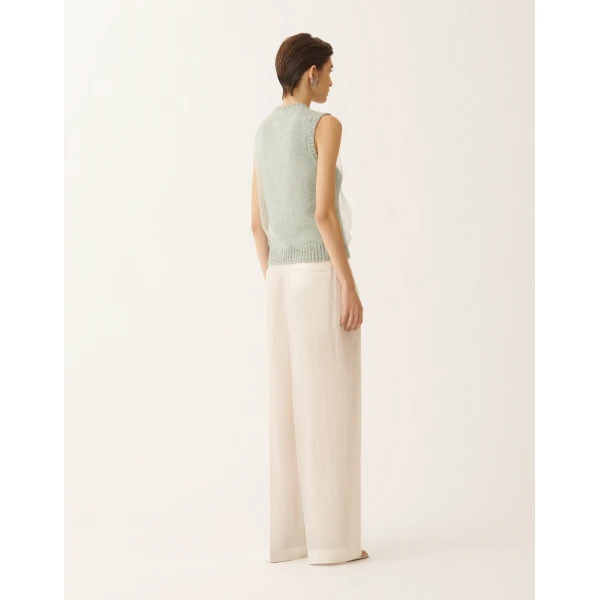 Fabiana Filippi Cropped Vest in Mouliné Yarn, Ghirri Green, view 4