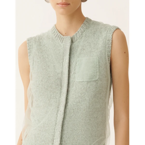 Fabiana Filippi Cropped Vest in Mouliné Yarn, Ghirri Green, view 5