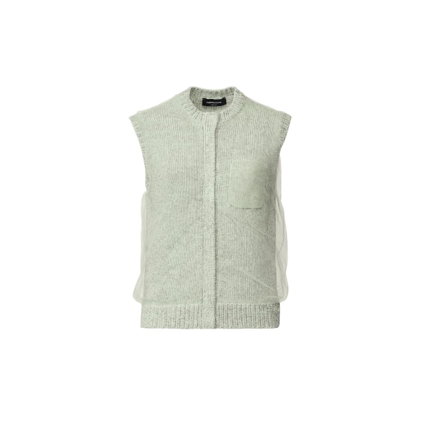 Fabiana Filippi Cropped Vest in Mouliné Yarn, Ghirri Green