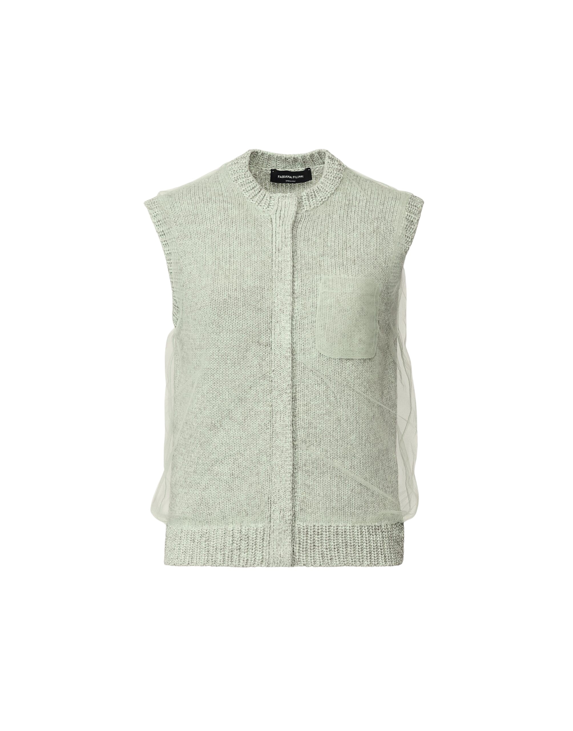 Fabiana Filippi Cropped Vest in Mouliné Yarn, Ghirri Green