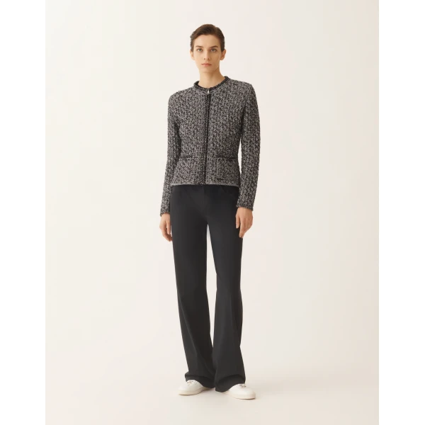 Fabiana Filippi Dark Blue Sequin Tweed Jacket with a Denim Effect in Night Blue, view 3