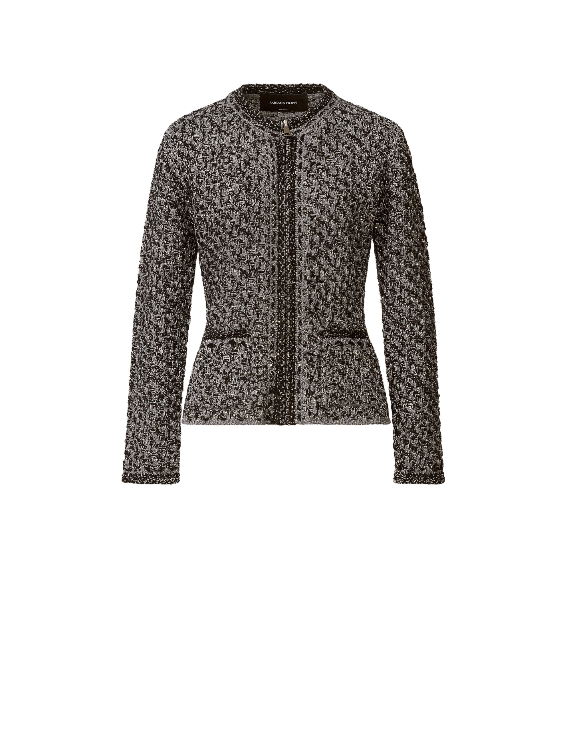 Fabiana Filippi Dark Blue Sequin Tweed Jacket with a Denim Effect in Night Blue