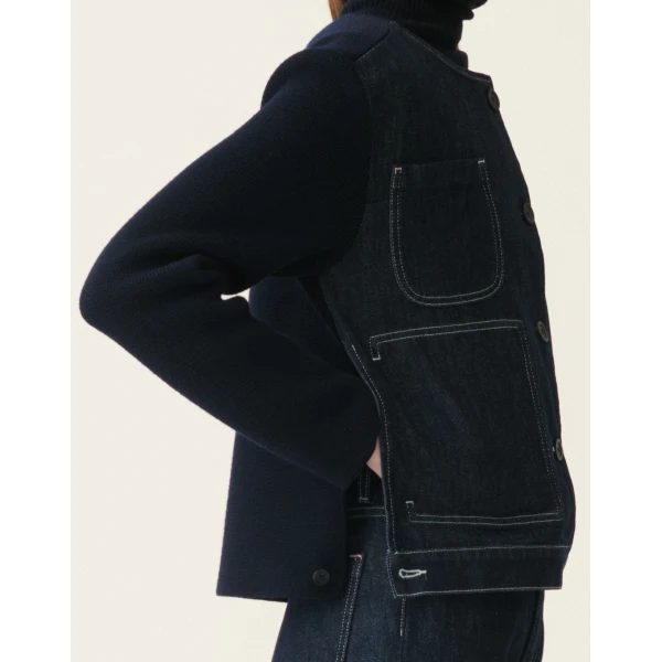 Fabiana Filippi Denim and Knit Jacket in Midnight Blue, view 5