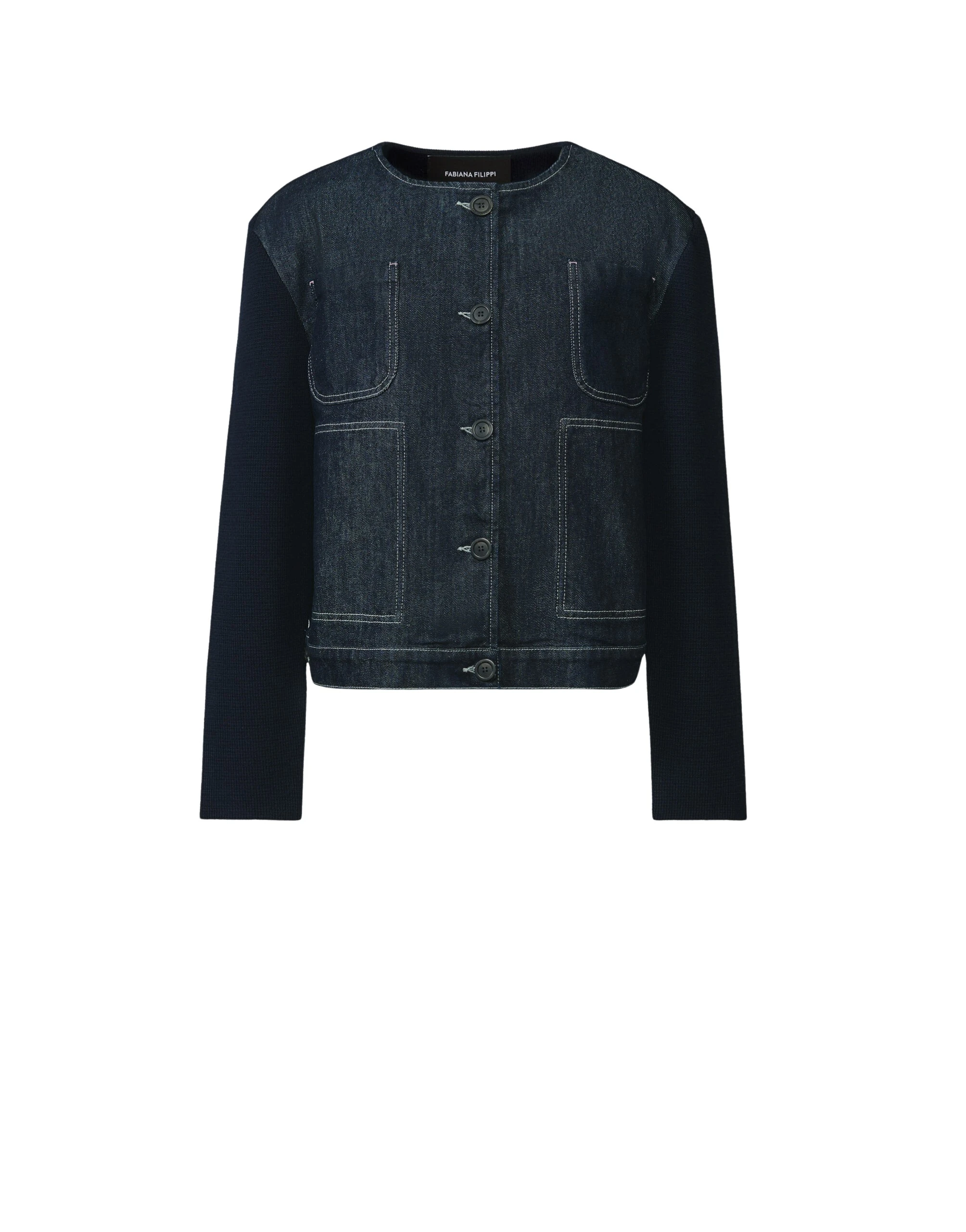 Fabiana Filippi Denim and Knit Jacket in Midnight Blue