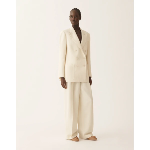 Fabiana Filippi Double-Breasted Jacket in Butter-Colored Fil Coupé Tailoring Drop, view 3