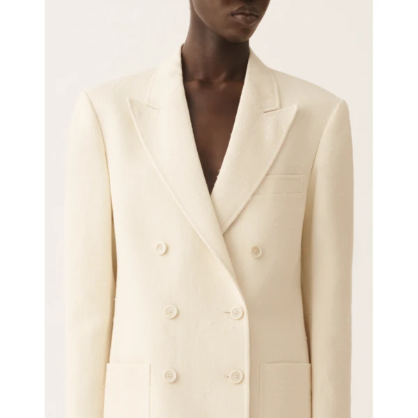 Fabiana Filippi Double-Breasted Jacket in Butter-Colored Fil Coupé Tailoring Drop, view 5