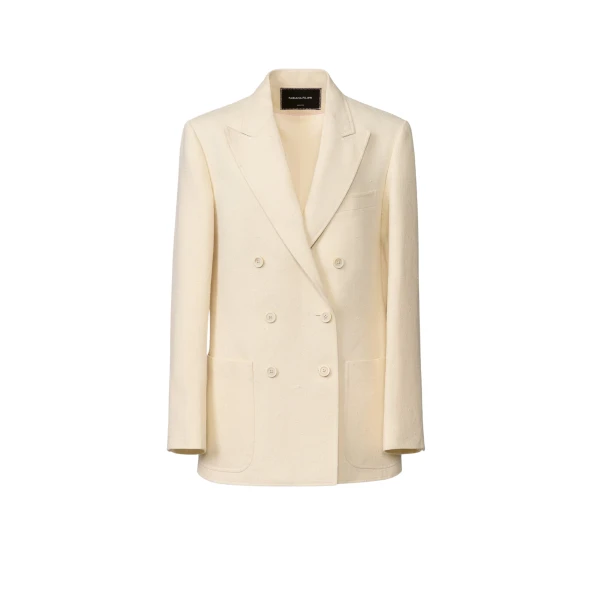 Fabiana Filippi Double-Breasted Jacket in Butter-Colored Fil Coupé Tailoring Drop
