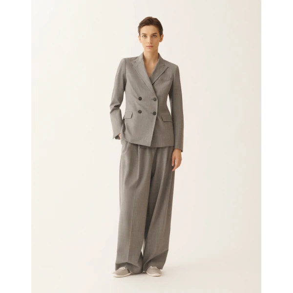 Fabiana Filippi Double-Breasted Jacket in Fresh Bi-Stretch Wool, Rock Mélange, view 3