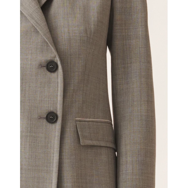 Fabiana Filippi Double-Breasted Jacket in Fresh Bi-Stretch Wool, Rock Mélange, view 5
