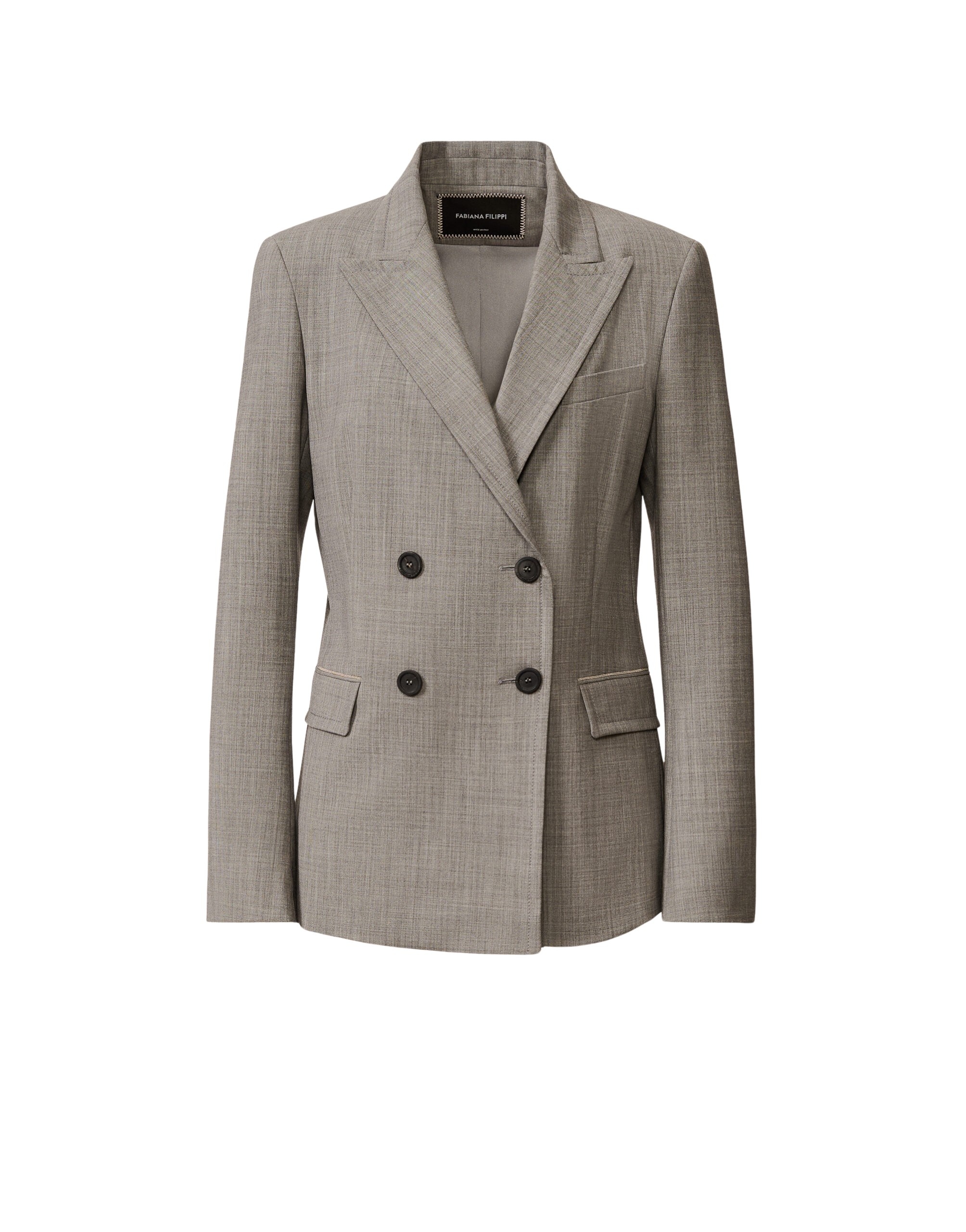 Fabiana Filippi Double-Breasted Jacket in Fresh Bi-Stretch Wool, Rock Mélange