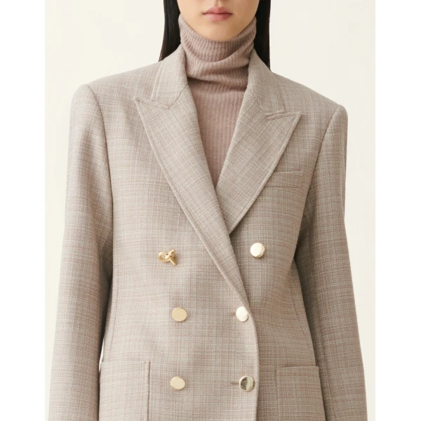 Fabiana Filippi Double Breasted Mouliné Blazer in Mocha, view 5