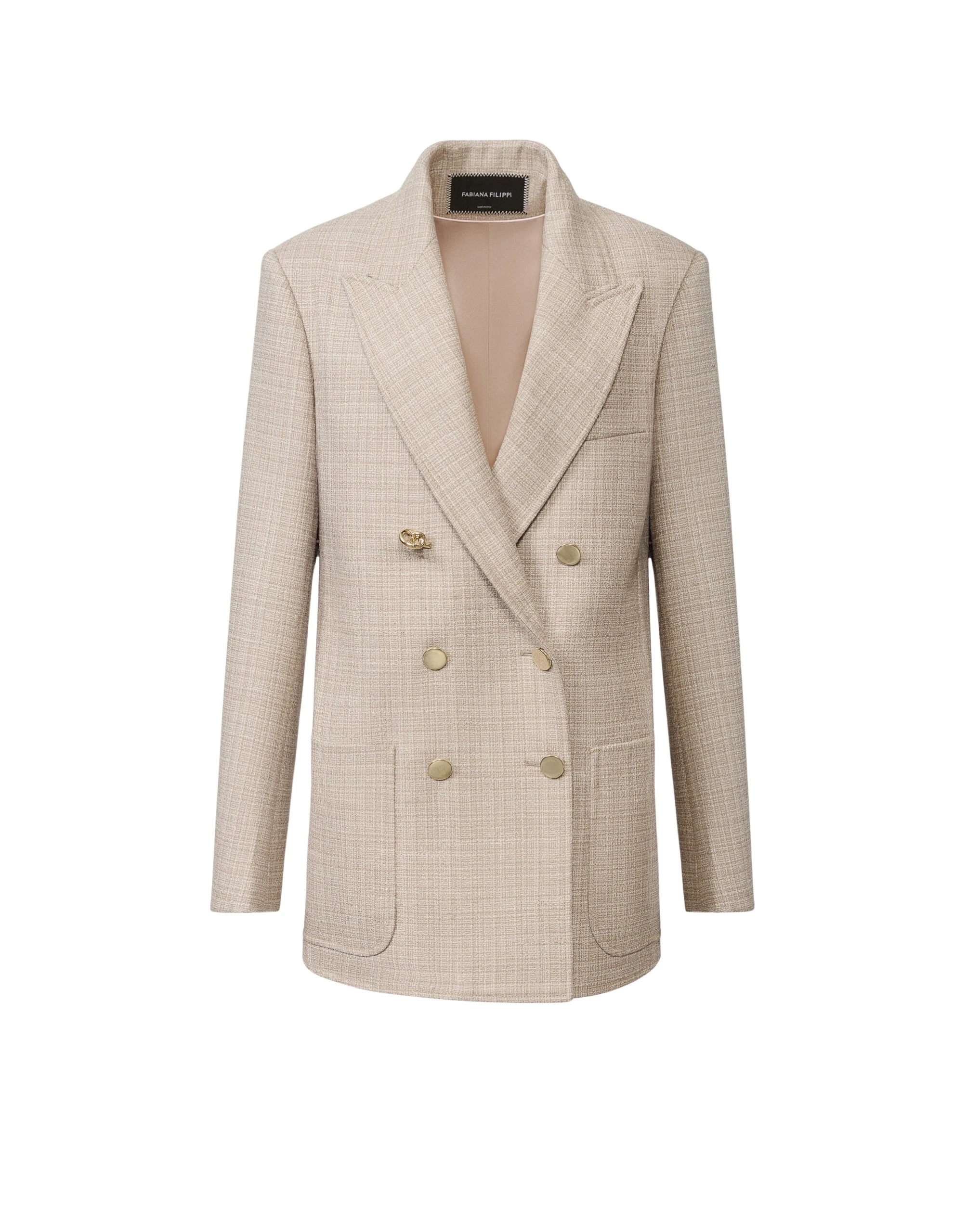 Fabiana Filippi Double Breasted Mouliné Blazer in Mocha