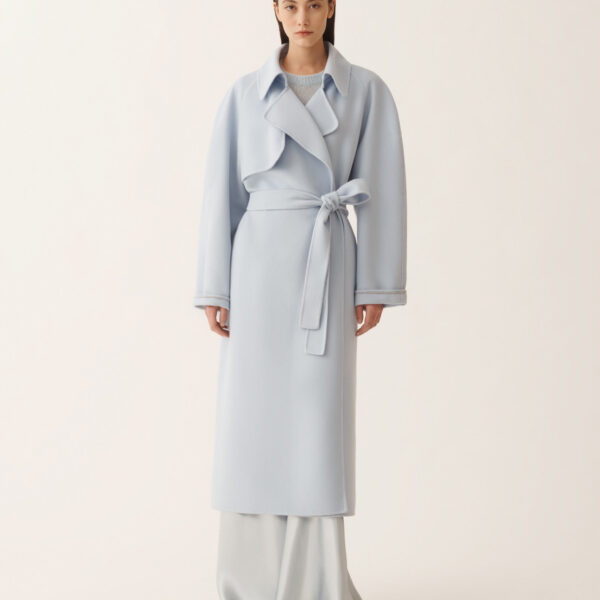 Fabiana Filippi Double Wool Trench Coat in Aqua, view 3