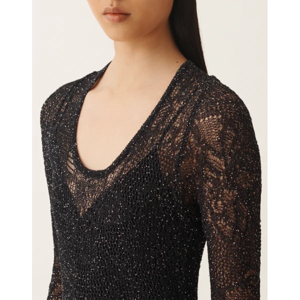Fabiana Filippi Dress in Midnight Blue Micro Sequins, view 5