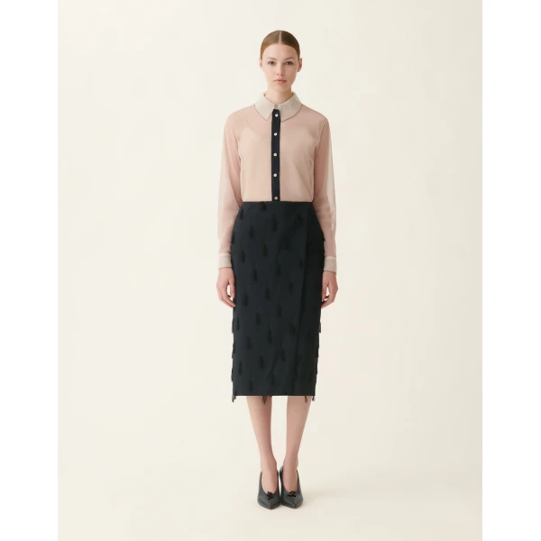 Fabiana Filippi Fil Coupe’ Wrap Midi Skirt in Midnight Blue, view 3