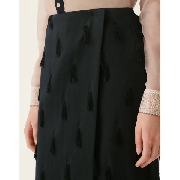 Fabiana Filippi Fil Coupe’ Wrap Midi Skirt in Midnight Blue, view 5